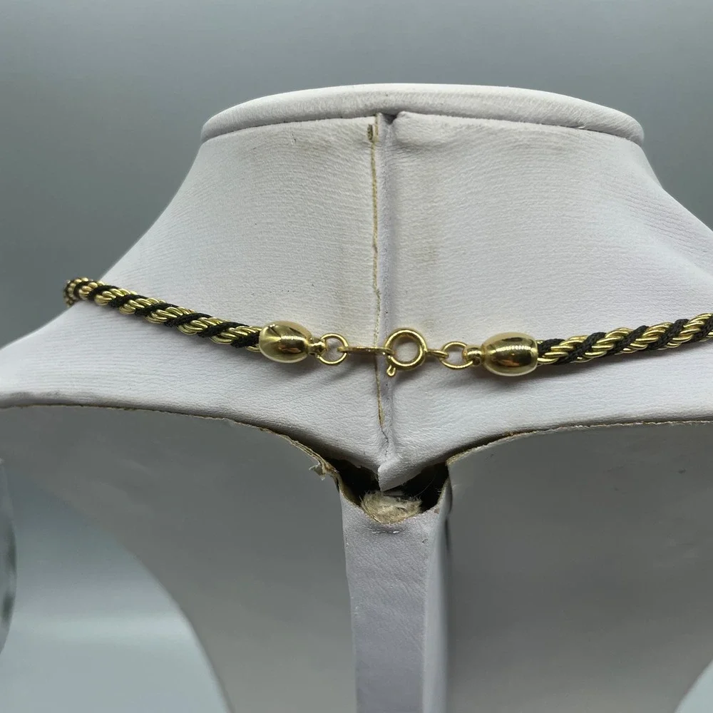 Trifari Vintage Gold Tone‎ and Black Twisted Rope Chain Necklace 24 Inch